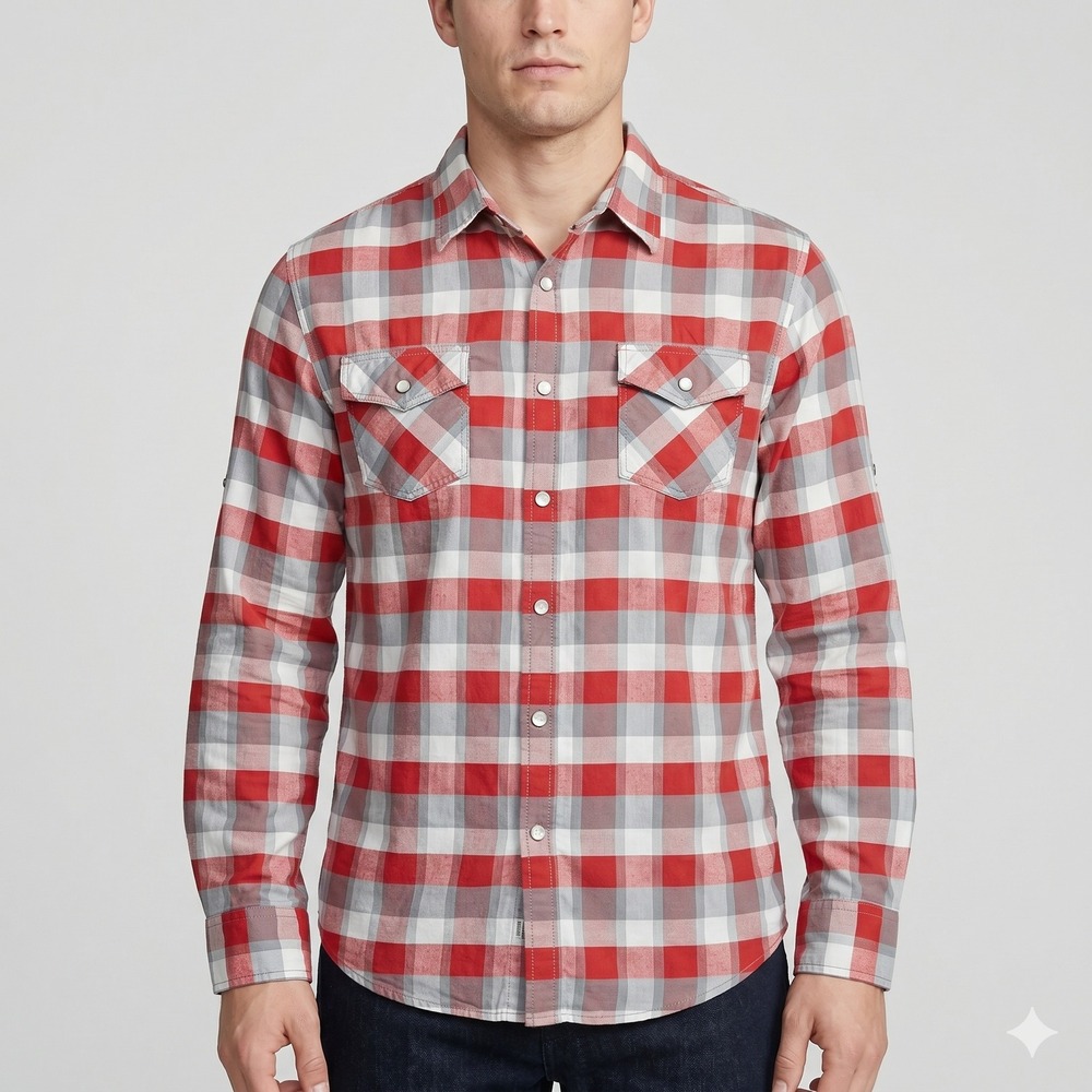 Mossimo Supply Co Red Plaid Pearl Snap Western Shirt Flannel Size Large